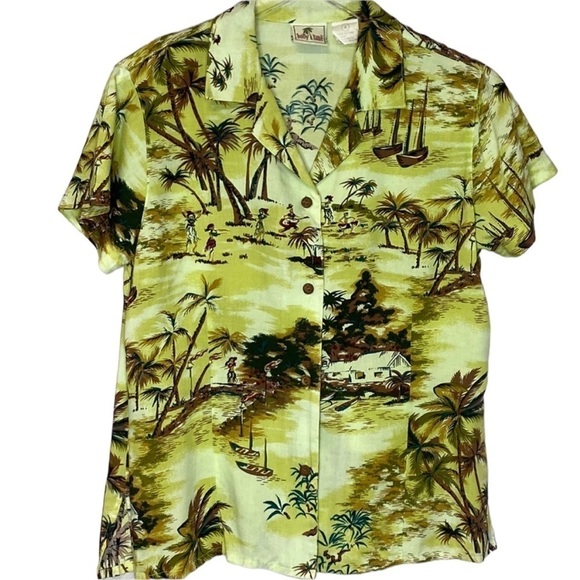 Vintage Hawaiian Holly Lane Button Down Graphic Shirt - Picture 1 of 10